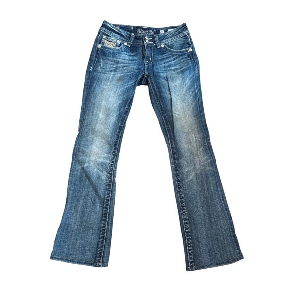 Vintage Y2K Miss Me Bootcut Jeans Womens Size 27 Dark Wash Embellished Sequin Po - Picture 2 of 10